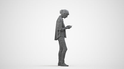 realistic 3D people woman casual standing, render-ready for V-Ray and Corona, FBX OBJ, wireframe side view