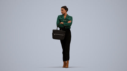 3D human model woman business standing, photogrammetry scanned person for archviz, standing pose render