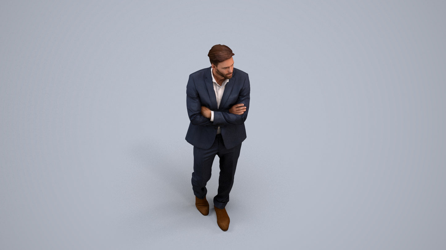 photogrammetry 3D man business, realistic human model archviz FBX, back view render