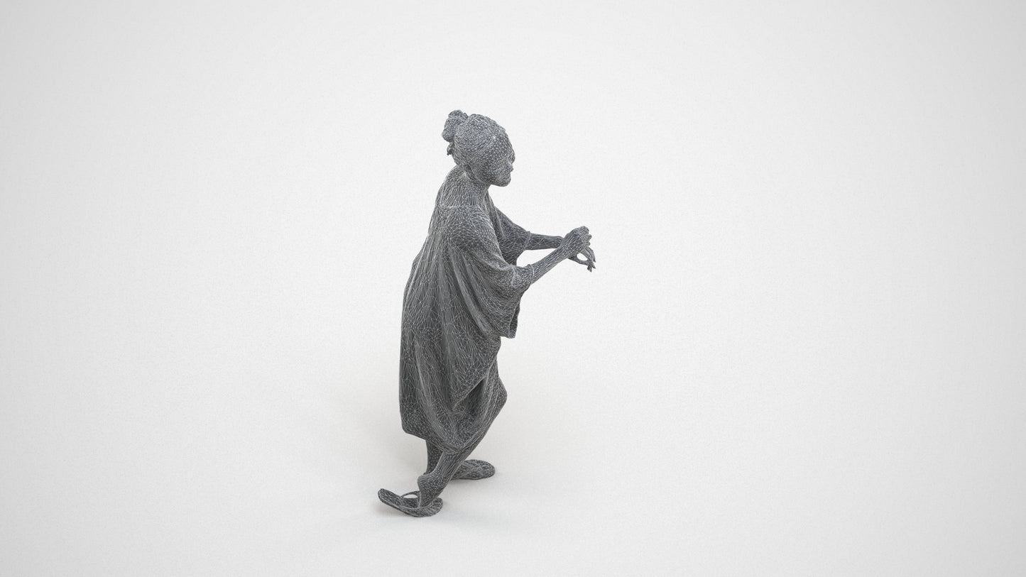 photogrammetry 3D woman casual walking, realistic human model archviz FBX, wireframe three-quarter view