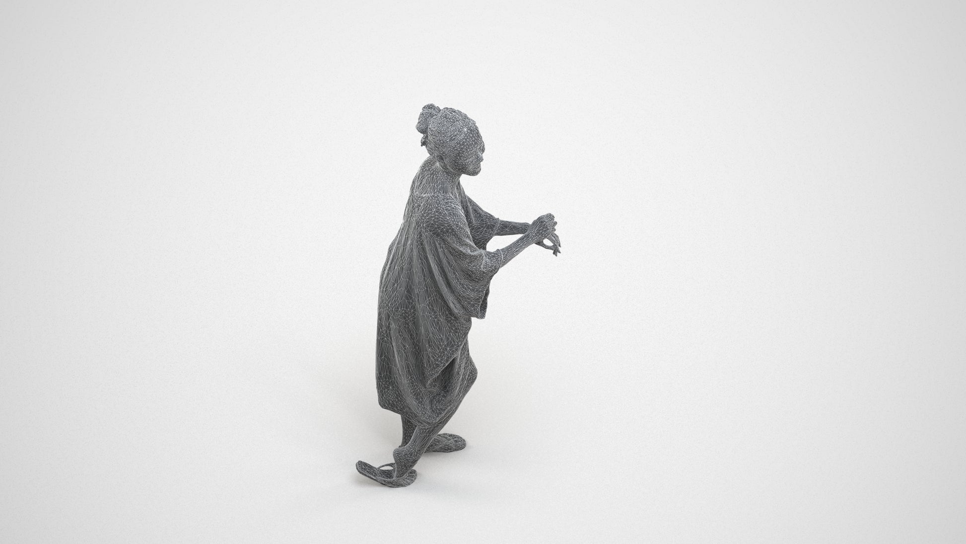 photogrammetry 3D woman casual walking, realistic human model archviz FBX, wireframe three-quarter view