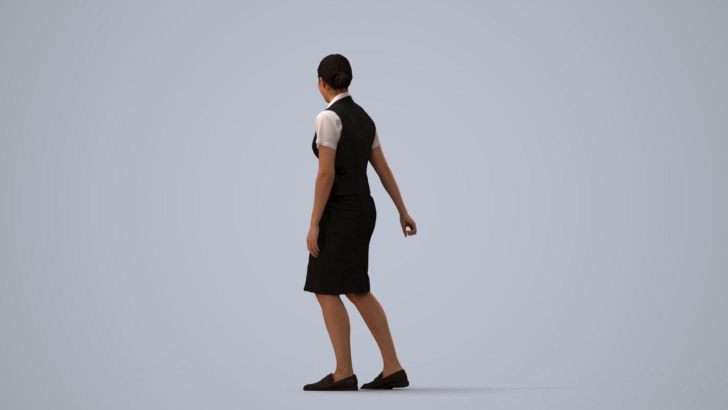 realistic 3D people woman hospitality, render-ready for V-Ray and Corona, FBX OBJ, three-quarter view render