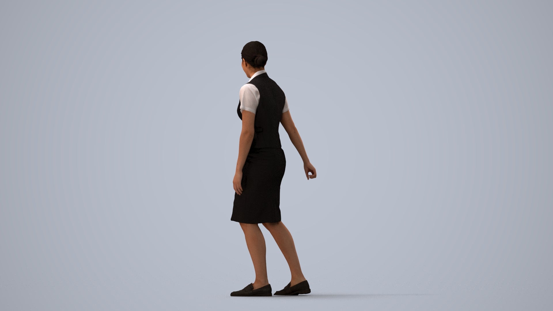 realistic 3D people woman hospitality, render-ready for V-Ray and Corona, FBX OBJ, three-quarter view render