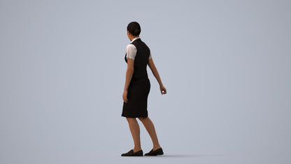 realistic 3D people woman hospitality, render-ready for V-Ray and Corona, FBX OBJ, three-quarter view render