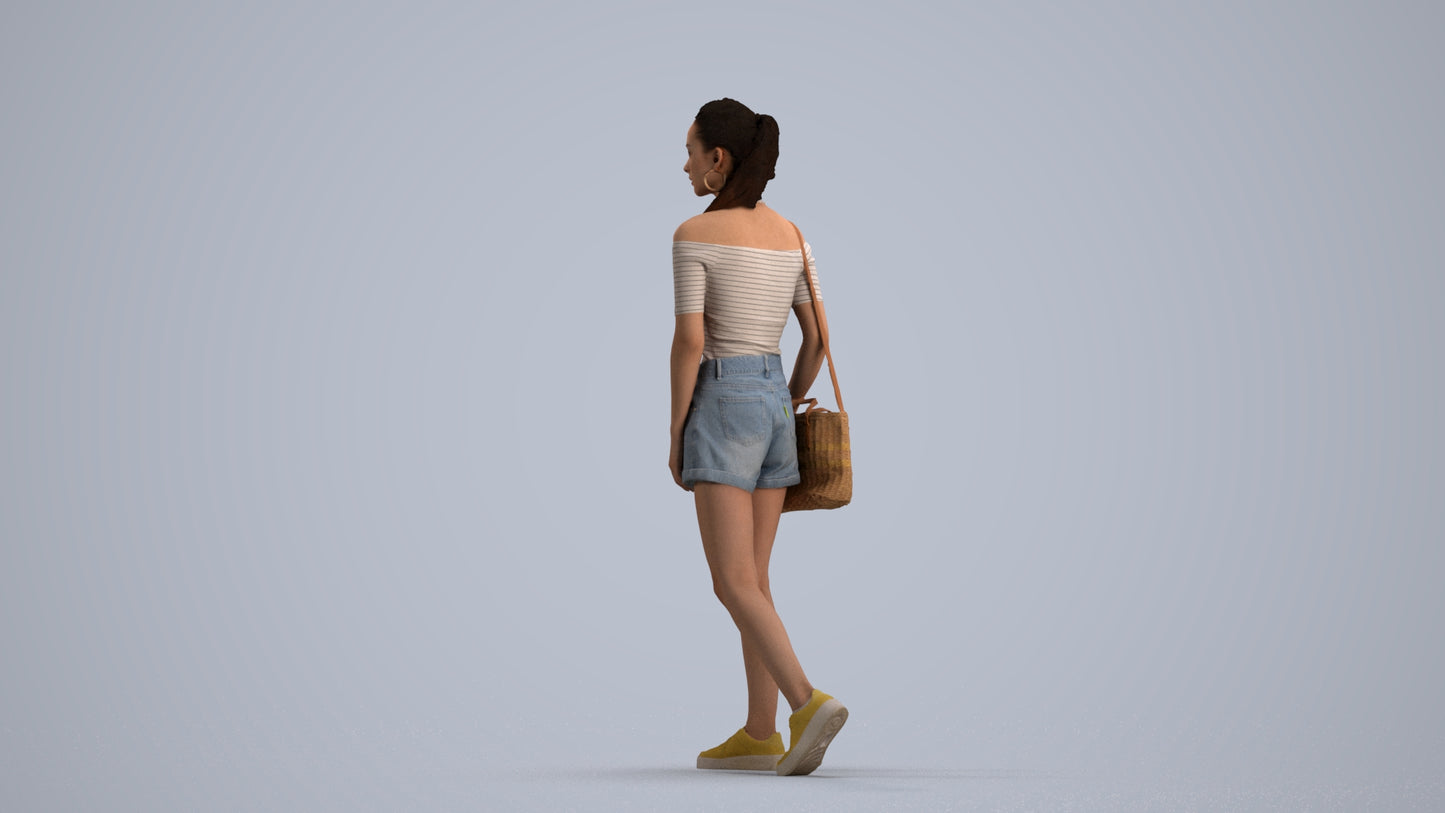 realistic 3D human woman casual walking, archviz people FBX OBJ for Blender, front view render