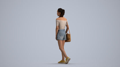 realistic 3D human woman casual walking, archviz people FBX OBJ for Blender, front view render