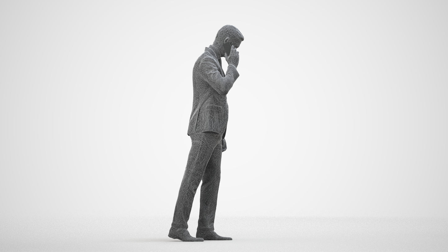 3D human model man business, photogrammetry scanned person for archviz, wireframe side view