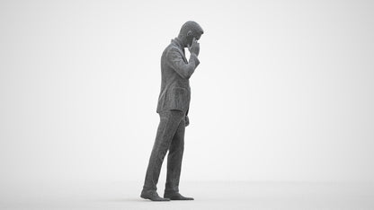 3D human model man business, photogrammetry scanned person for archviz, wireframe side view