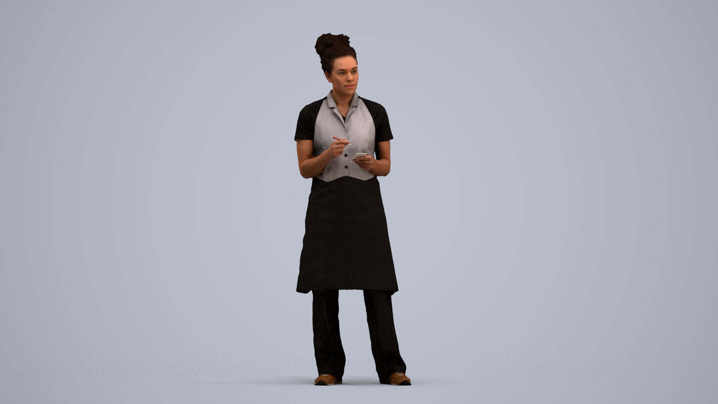 3D scanned woman hospitality, photorealistic archviz people for Enscape and SketchUp, standing pose render