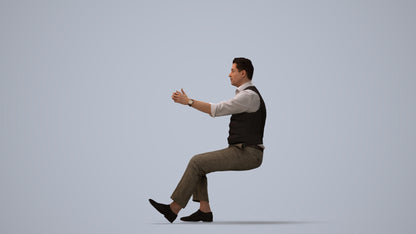 3D human model man casual driving, photogrammetry scanned person for archviz, three-quarter view render