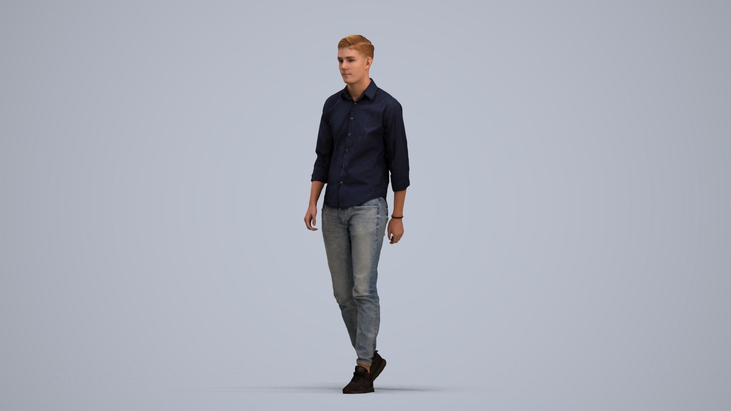 realistic 3D man casual walking, scanned archviz people for Blender and 3ds Max, standing pose render