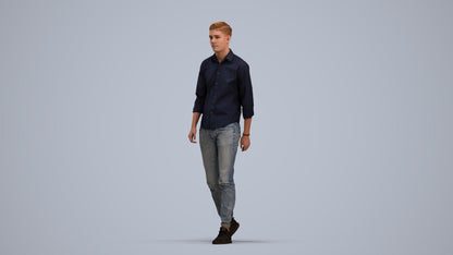 realistic 3D man casual walking, scanned archviz people for Blender and 3ds Max, standing pose render