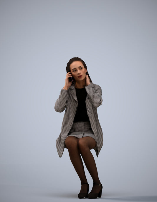 scanned 3D woman business sitting, photogrammetry people for Enscape and V-Ray