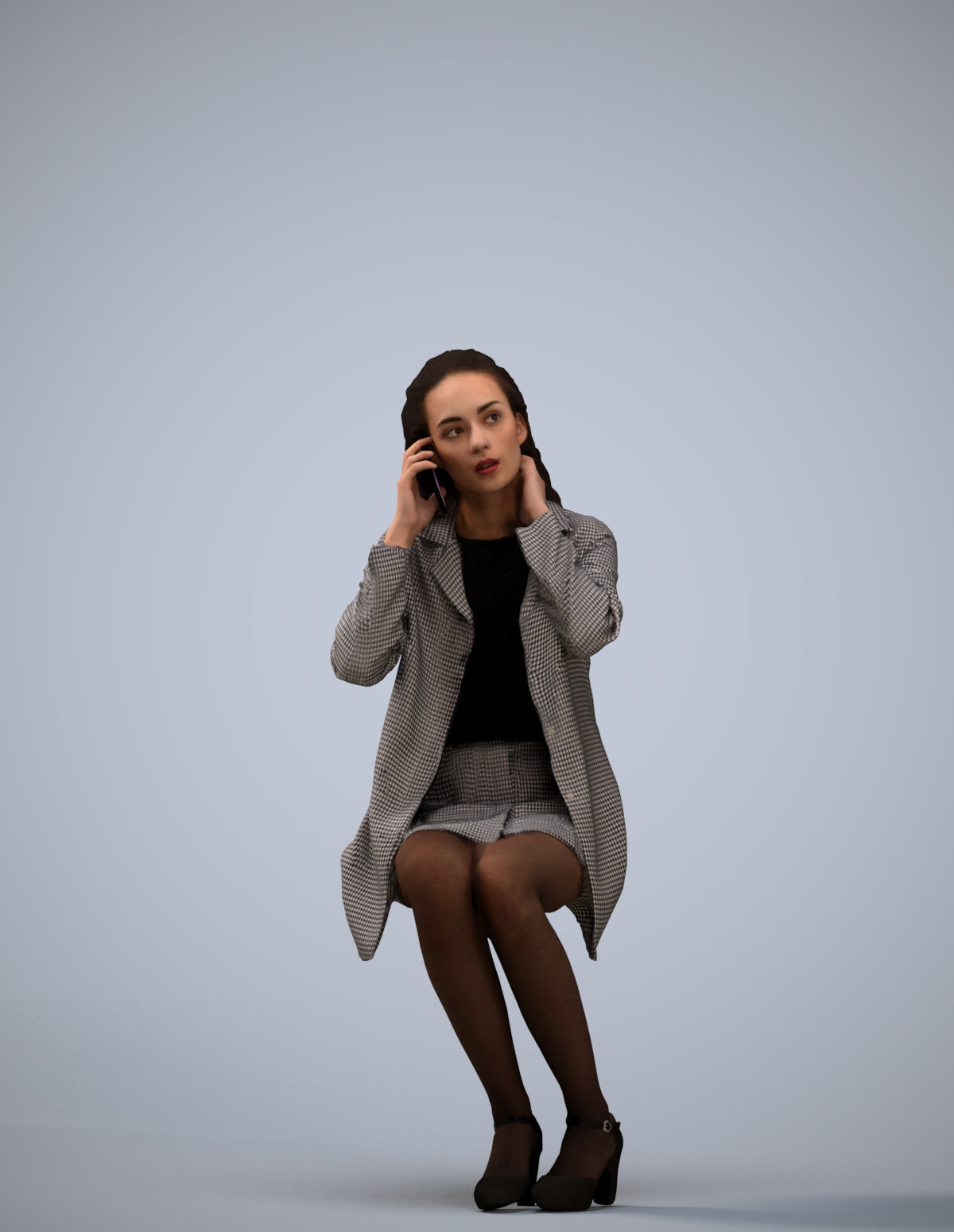scanned 3D woman business sitting, photogrammetry people for Enscape and V-Ray