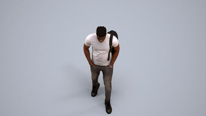 realistic 3D human man casual walking, archviz people FBX OBJ for Blender, back view render