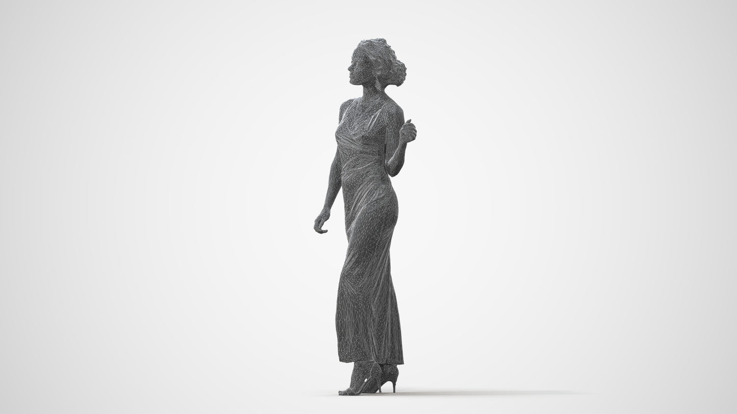 3D human model woman formal formalaffairs, photogrammetry scanned person for archviz, square thumbnail