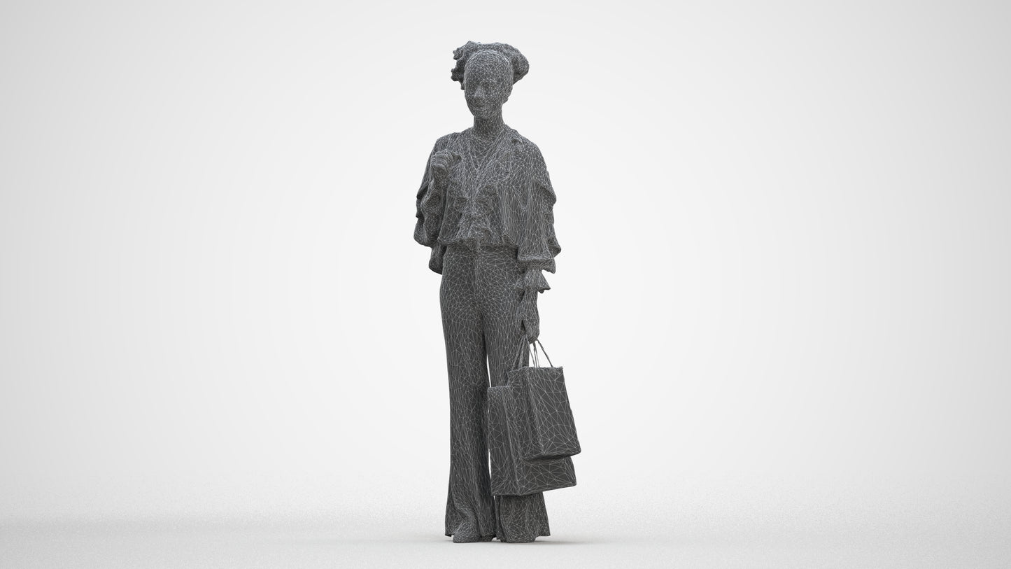 realistic 3D human woman casual shopping, archviz people FBX OBJ for Blender, three-quarter front view render