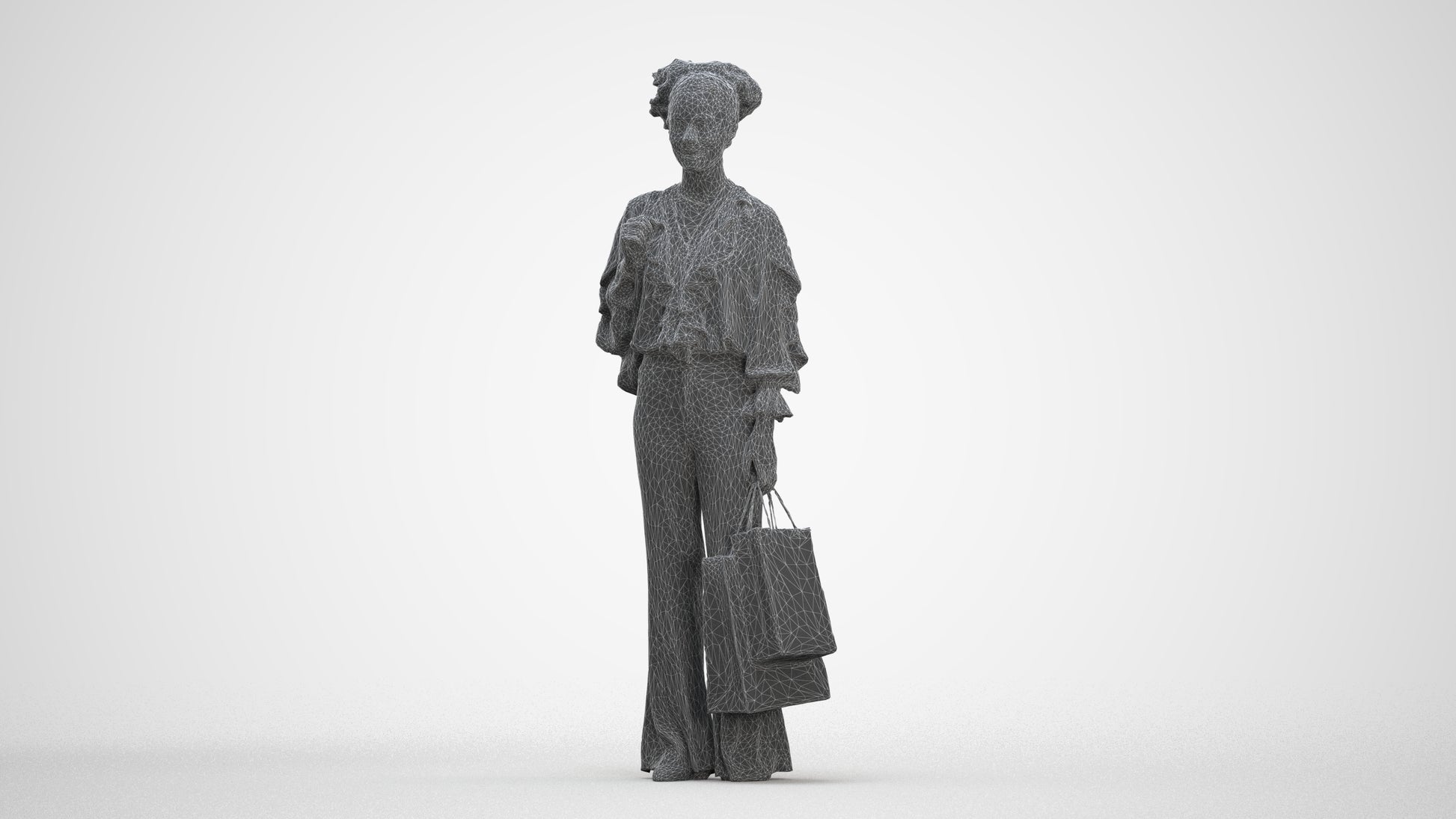 realistic 3D human woman casual shopping, archviz people FBX OBJ for Blender, three-quarter front view render
