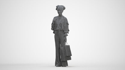 realistic 3D human woman casual shopping, archviz people FBX OBJ for Blender, three-quarter front view render