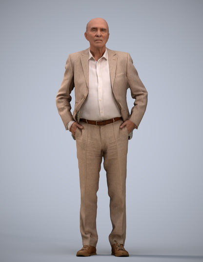 scanned 3D senior man business standing, photogrammetry people for Enscape and V-Ray