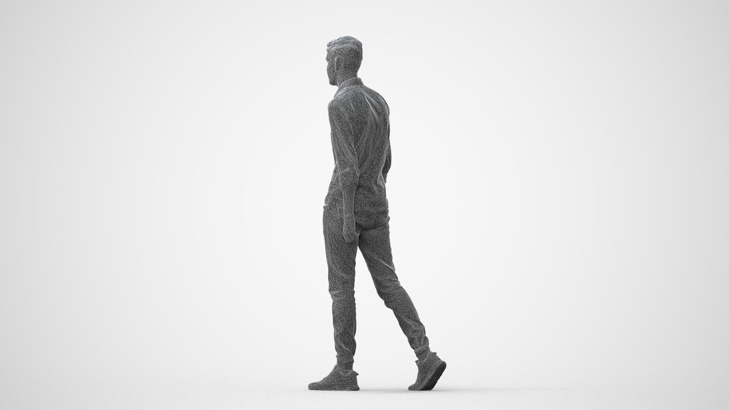 realistic 3D man casual walking, scanned archviz people for Blender and 3ds Max, square thumbnail