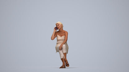 realistic 3D people senior woman casual sitting, render-ready for V-Ray and Corona, FBX OBJ, top-down view render