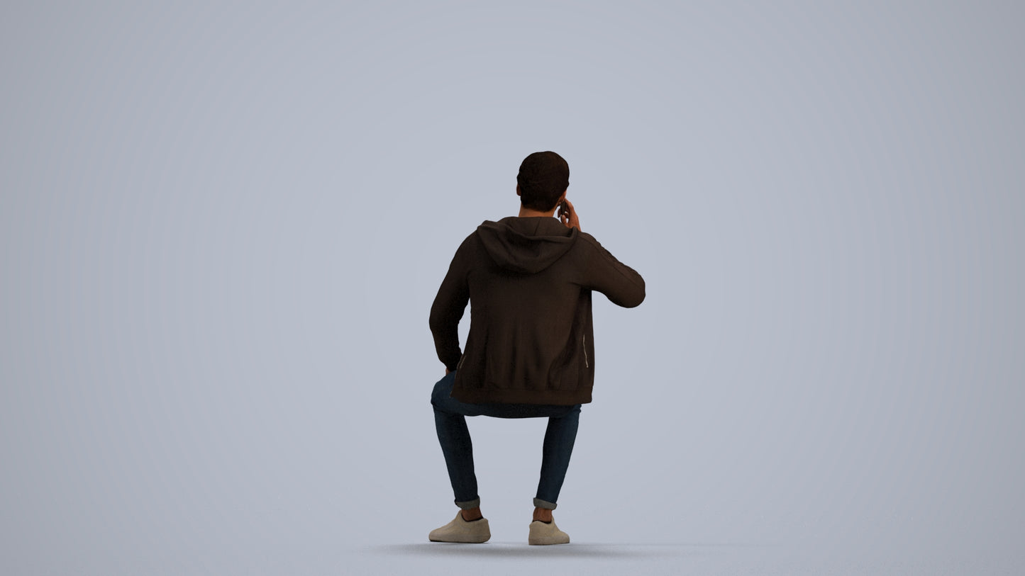 realistic 3D human man casual sitting, archviz people FBX OBJ for Blender, front view render