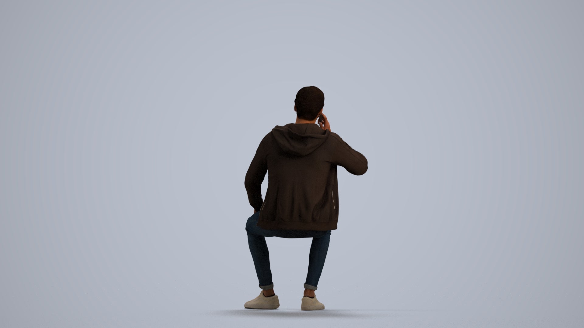 realistic 3D human man casual sitting, archviz people FBX OBJ for Blender, front view render