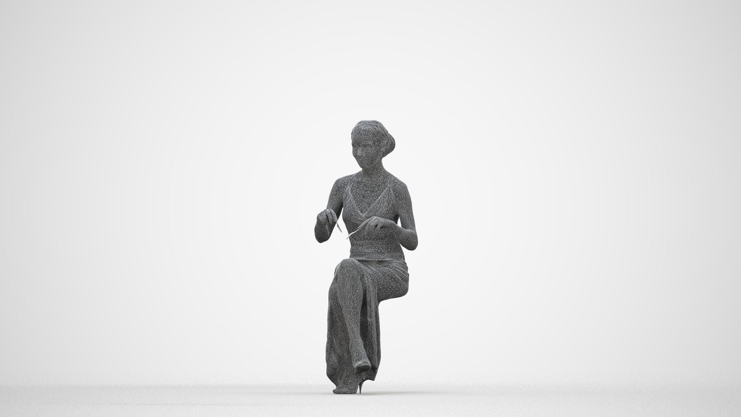 3D human model woman formal formalaffairs, photogrammetry scanned person for archviz, wireframe back view