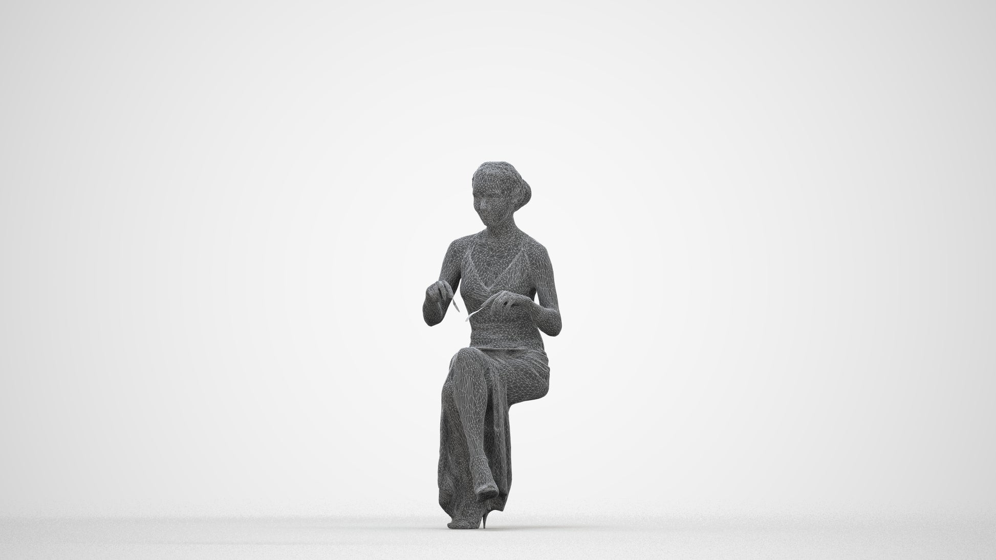 3D human model woman formal formalaffairs, photogrammetry scanned person for archviz, wireframe back view