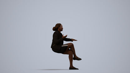 scanned 3D woman business sitting, photogrammetry people for Enscape and V-Ray, side view render