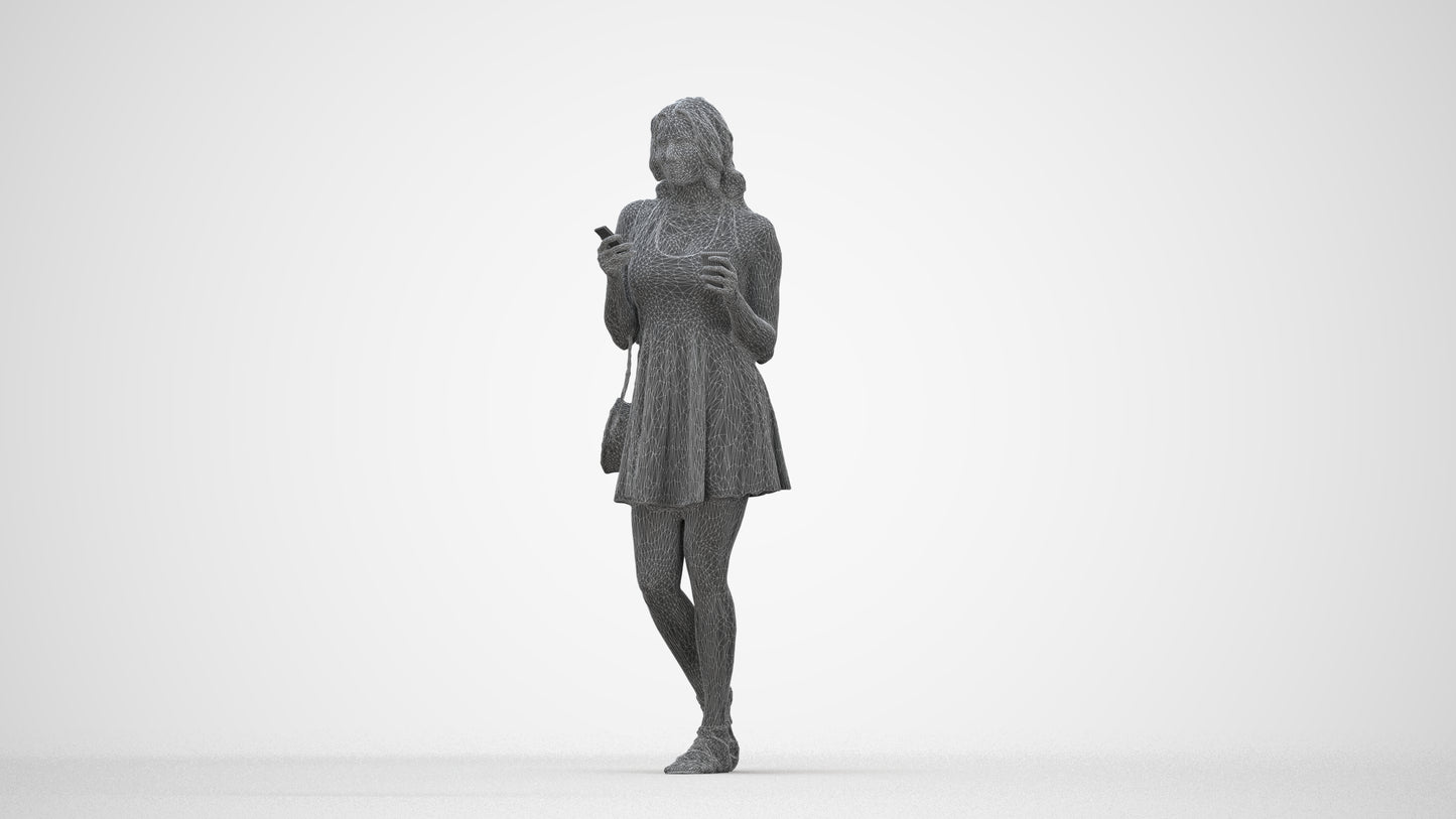 3D people model woman walking, scanned human for 3ds Max rendering, wireframe back view