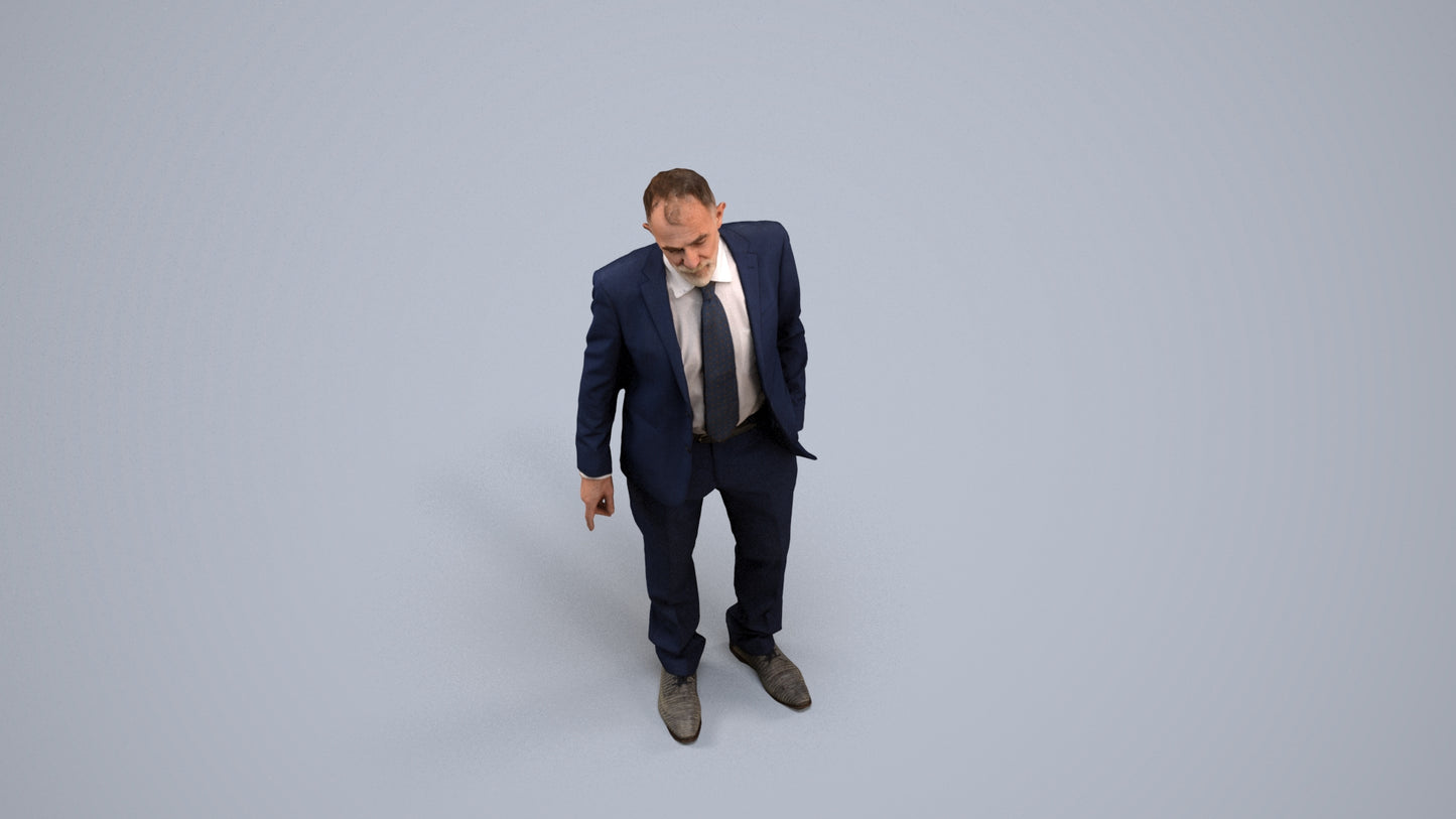 3D people model senior man business, scanned human for 3ds Max rendering, back view render