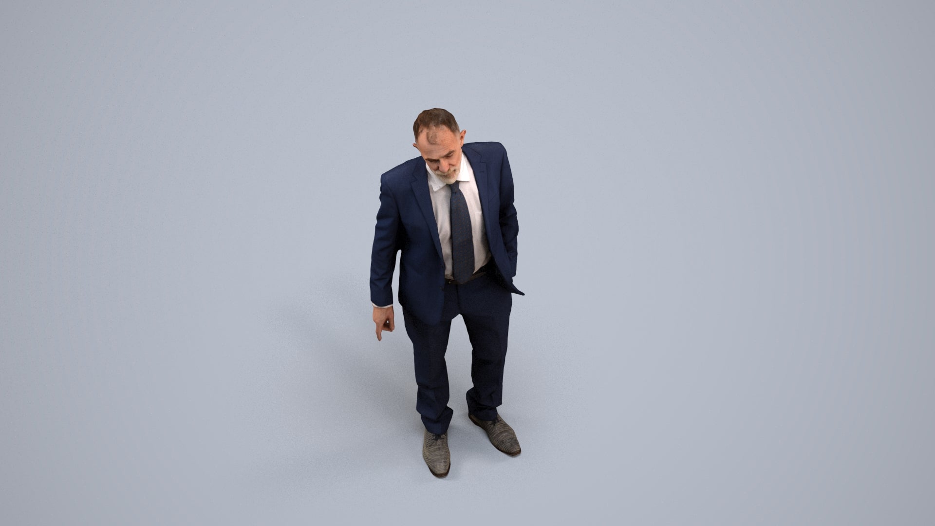 3D people model senior man business, scanned human for 3ds Max rendering, back view render