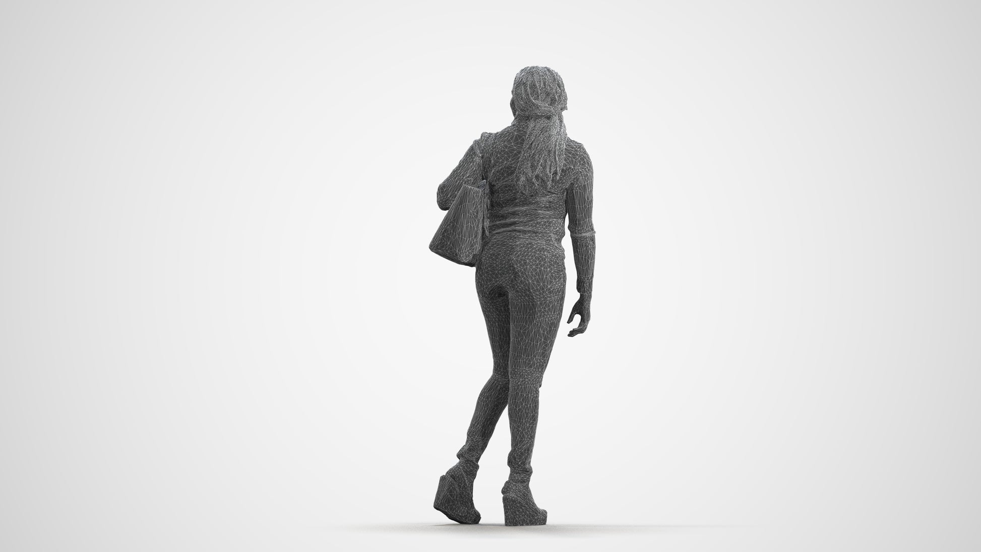 3D people model woman casual walking, scanned human for 3ds Max rendering, wireframe front view