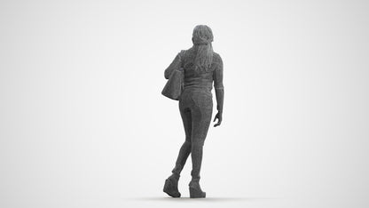 3D people model woman casual walking, scanned human for 3ds Max rendering, wireframe front view