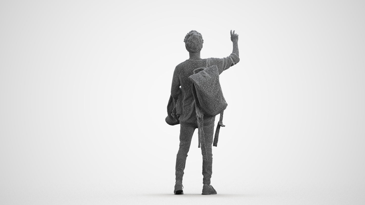 3D people model man casual standing, scanned human for 3ds Max rendering, wireframe front view