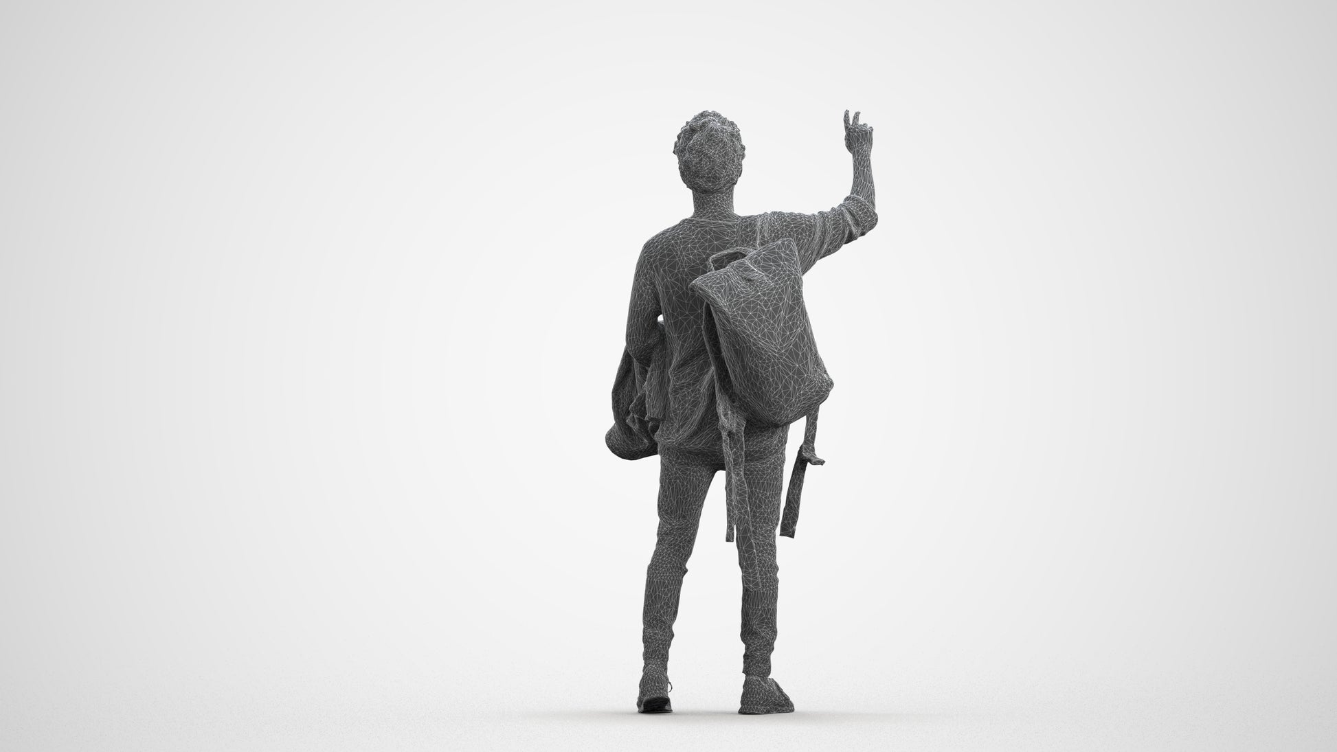 3D people model man casual standing, scanned human for 3ds Max rendering, wireframe front view