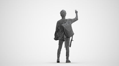 3D people model man casual standing, scanned human for 3ds Max rendering, wireframe front view