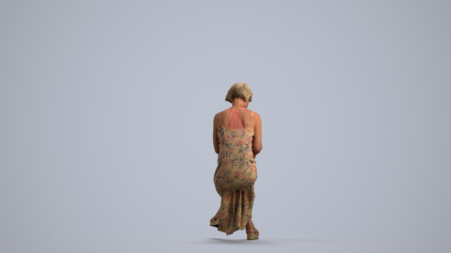 photogrammetry 3D senior woman sitting, realistic human model archviz FBX, front view render