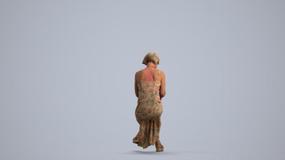 photogrammetry 3D senior woman sitting, realistic human model archviz FBX, front view render