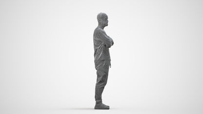 3D human model man casual standing, photogrammetry scanned person for archviz, wireframe side view