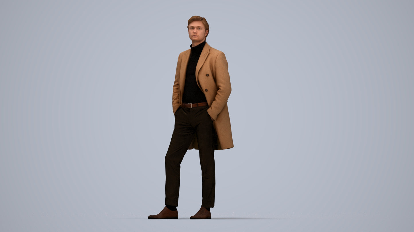 3D scanned man standing business, photorealistic archviz people for Enscape and SketchUp, top-down view render