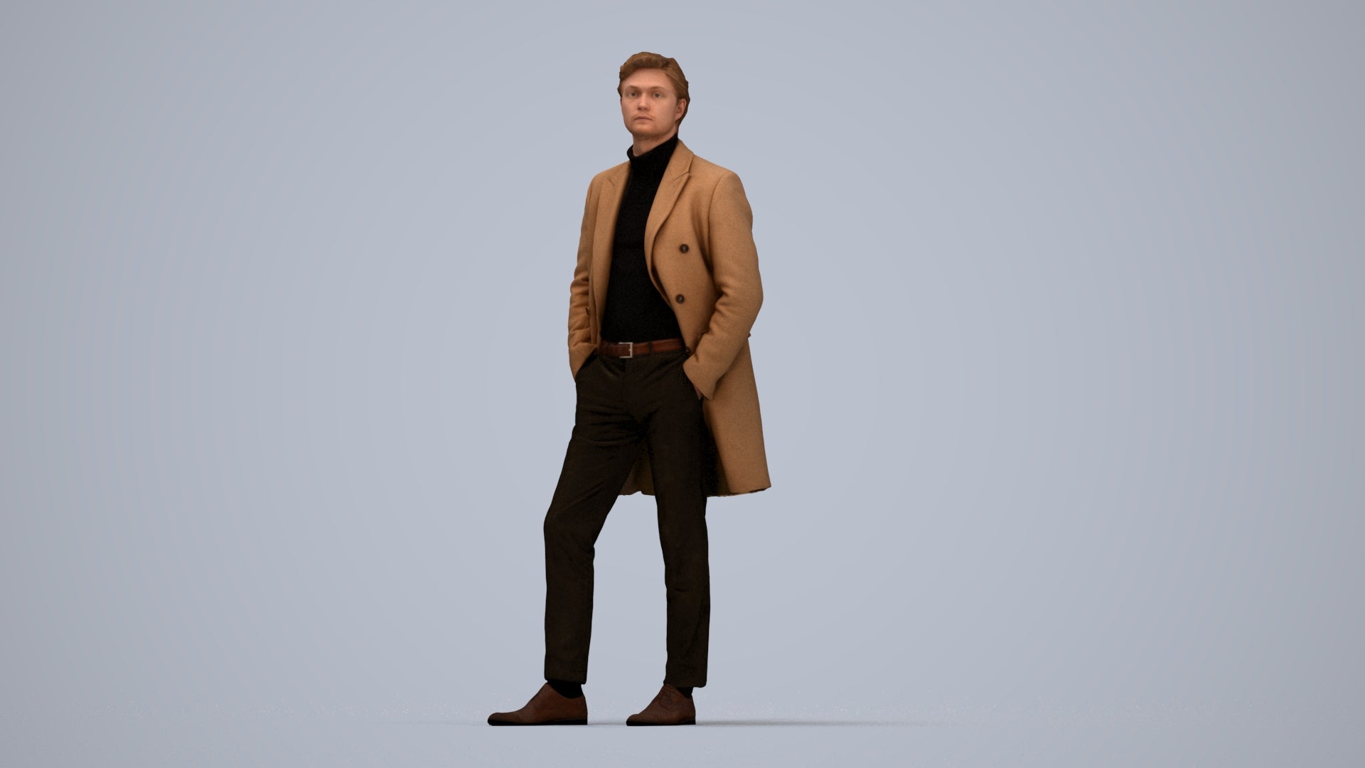 3D scanned man standing business, photorealistic archviz people for Enscape and SketchUp, top-down view render