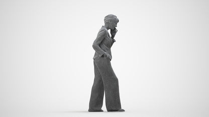 3D human model woman business, photogrammetry scanned person for archviz, wireframe side view