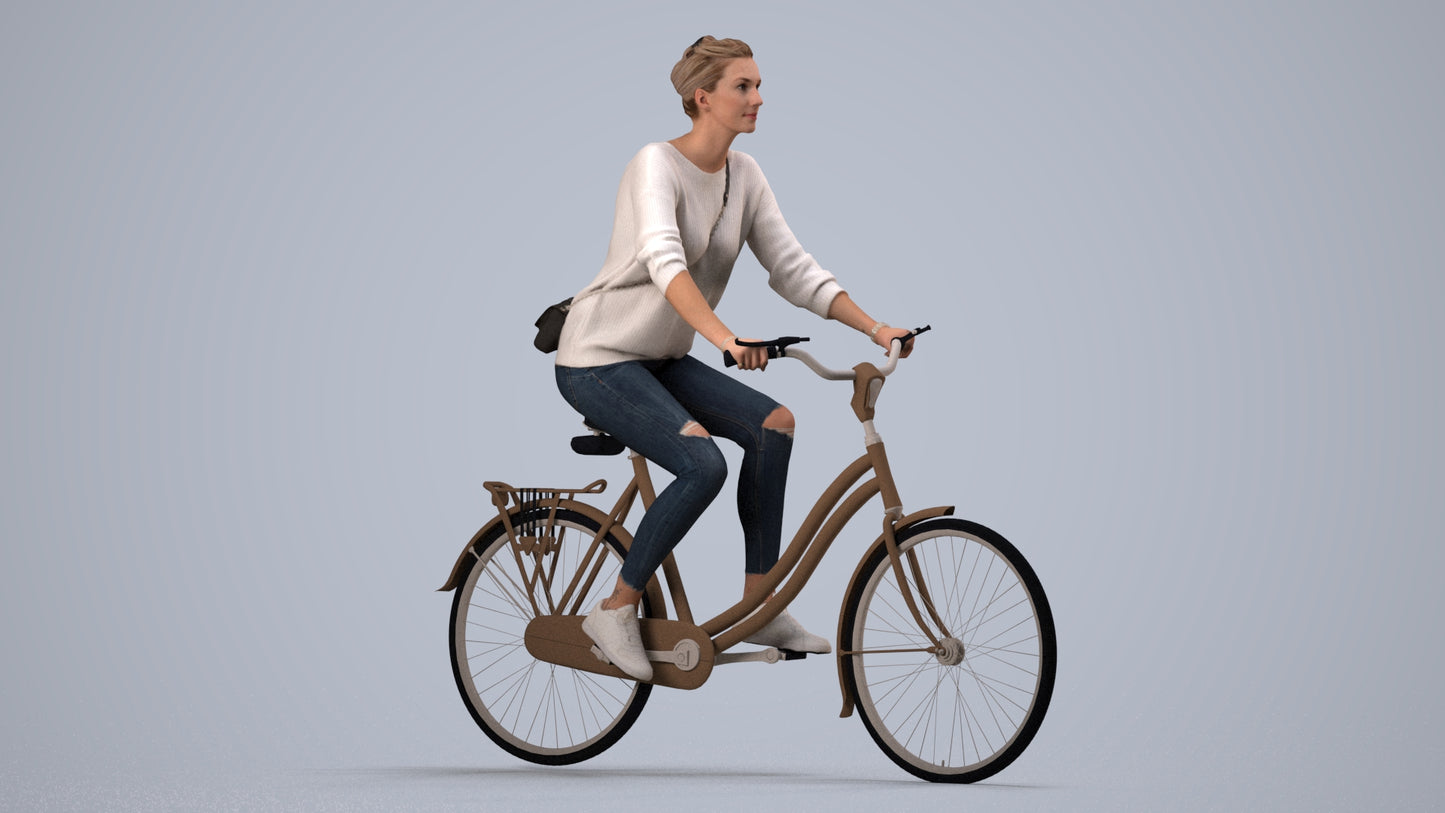 scanned 3D woman casual cycling, photogrammetry people for Enscape and V-Ray, side view render