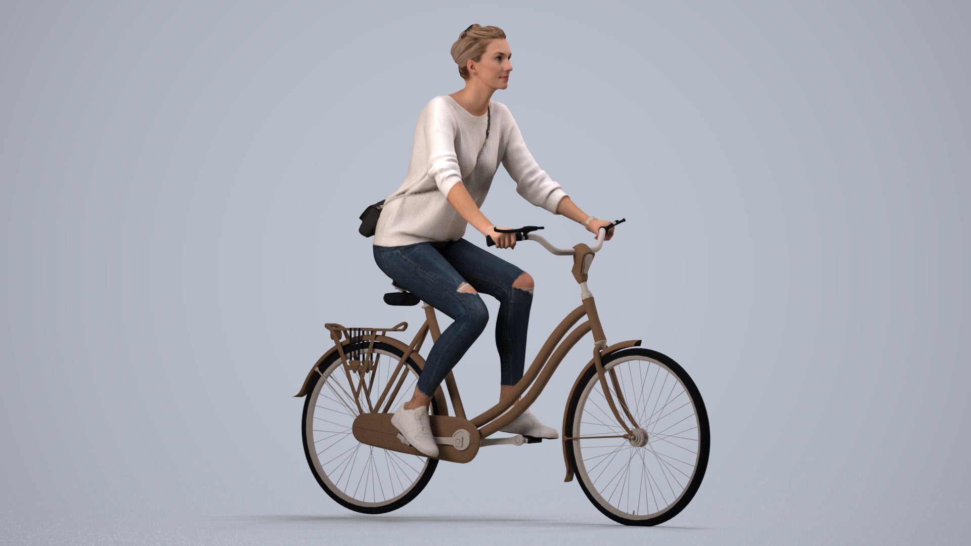 scanned 3D woman casual cycling, photogrammetry people for Enscape and V-Ray, side view render