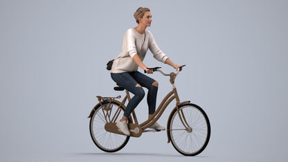 scanned 3D woman casual cycling, photogrammetry people for Enscape and V-Ray, side view render