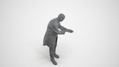 3D human model senior man medical, photogrammetry scanned person for archviz, wireframe three-quarter view