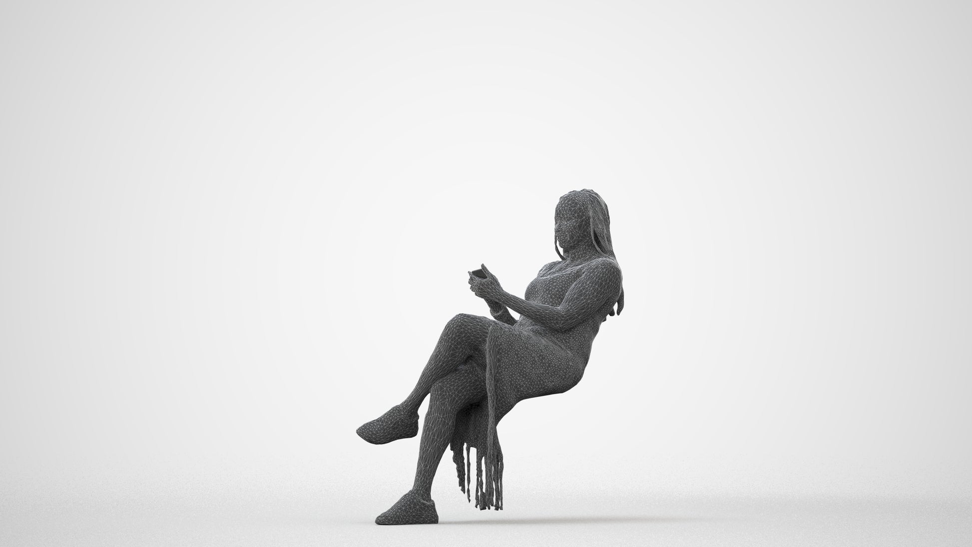 realistic 3D human woman casual sitting, archviz people FBX OBJ for Blender, square thumbnail